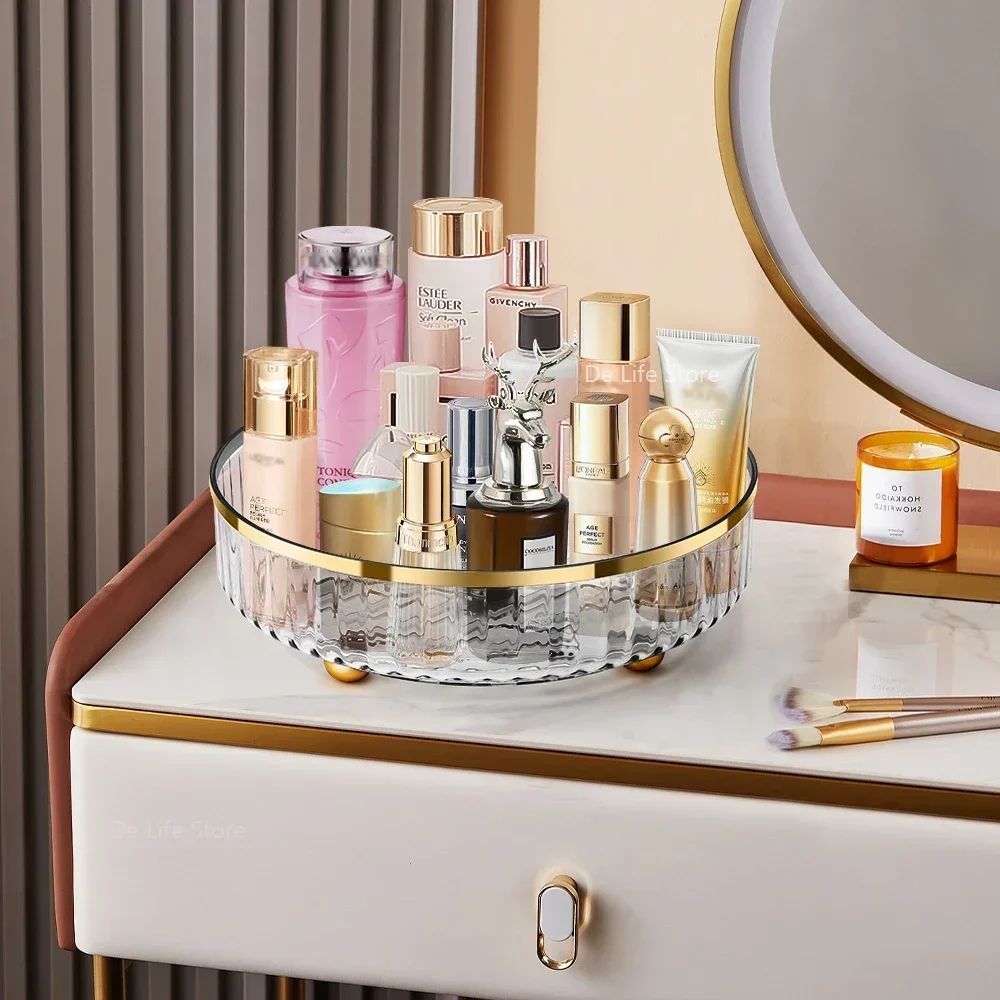 Premium 360° Rotating Glass Cosmetic Organizer for Effortless Access
