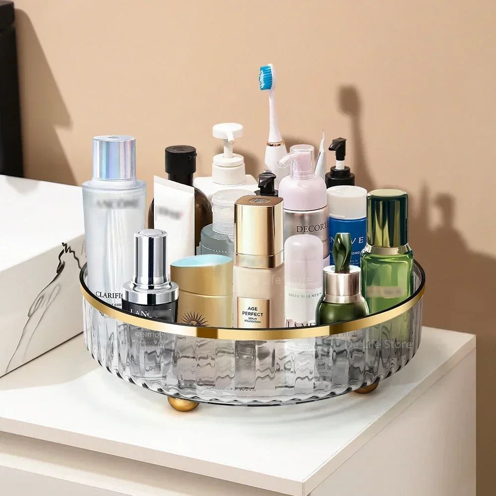 Premium 360° Rotating Glass Cosmetic Organizer for Effortless Access